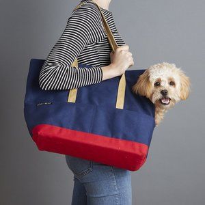 Love Thy Beast Canvas Pet Tote Navy and Red Dog Carrier - Large